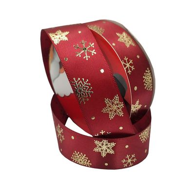 Foil Christmas Pattern Ribbon Printed Satin Ribbon for Gift Box Wrapping, Hair Bow Clips, Gift Bows, Craft, Sewing, Wedding 20 Yards per Roll (Wine#6, 25mm)