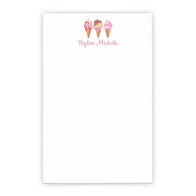 Ice Cream Notepad Set, Personalized Ice Cream Stationary Paper with Envelopes Set, Girls Stationary Set for Writing Letters, Size 5.5in x 8.5in, 50 Sheets