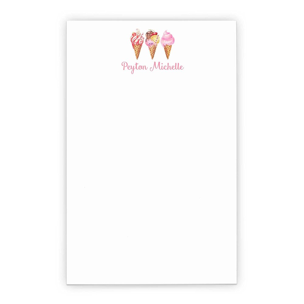 Ice Cream Notepad Set, Personalized Ice Cream Stationary Paper with Envelopes Set, Girls Stationary Set for Writing Letters, Size 5.5in x 8.5in, 50 Sheets