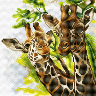 Crystal Art Medium Framed Mounted Wall Art Kit (11.8in x 11.8in) - Friendly Giraffes - Diamond Painting Kit for ages 8 and up