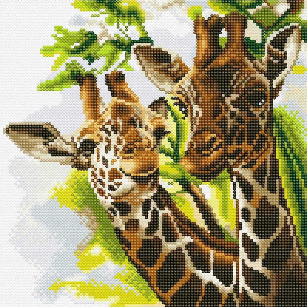 Crystal Art Medium Framed Mounted Wall Art Kit (11.8in x 11.8in) - Friendly Giraffes - Diamond Painting Kit for ages 8 and up