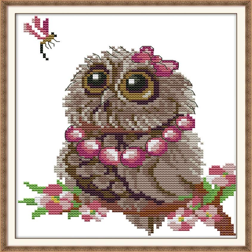 Cross Stitch Kits, Awesocrafts Owls and Dragonfly Tree Cute Summer Easy Patterns Cross Stitching Embroidery Kit Supplies Christmas Gifts, Stamped or Counted (Owl, Counted)