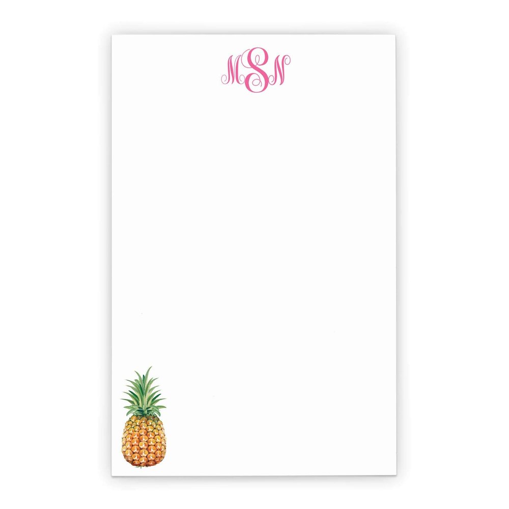 Preppy Pineapple, Womens Monogrammed Notepad with Initials, Personalized Notepad Set, Monogrammed Letter Writing Paper, Personalized Stationary Paper and Envelopes Set, 5.5 x 8.5in, 50 Sheets