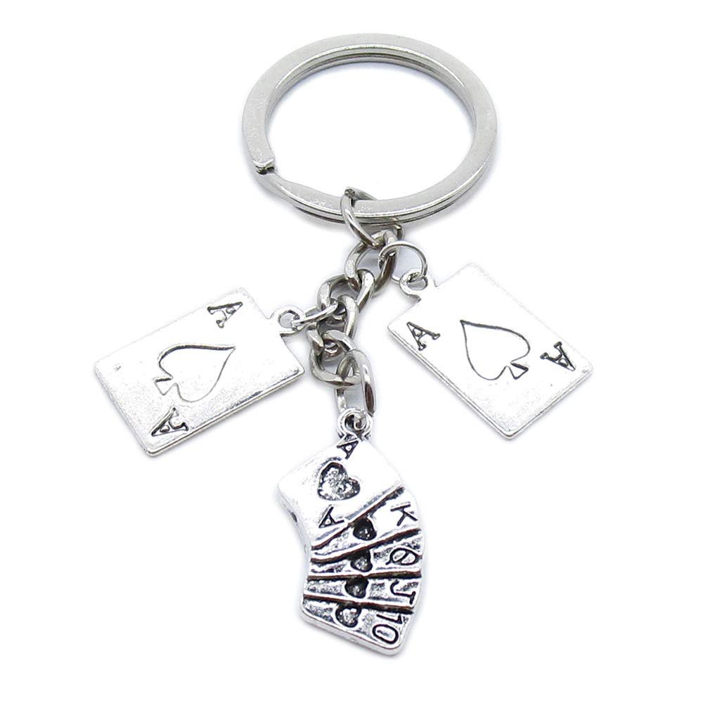 100 Pieces Keyring Keychain Wholesale Suppliers Jewelry Clasps BT4382 Cards Poker A Spades