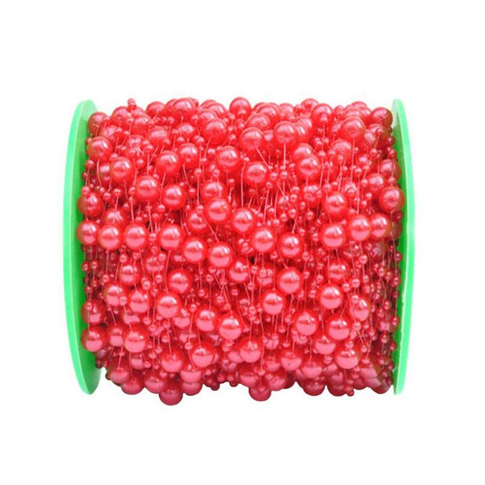 200 Feet Pearl Strands Bead Garland Pearl Beaded Trim for Bridal Bouquet Crafts Decoration & Home Decoration Pearls on String (Red)
