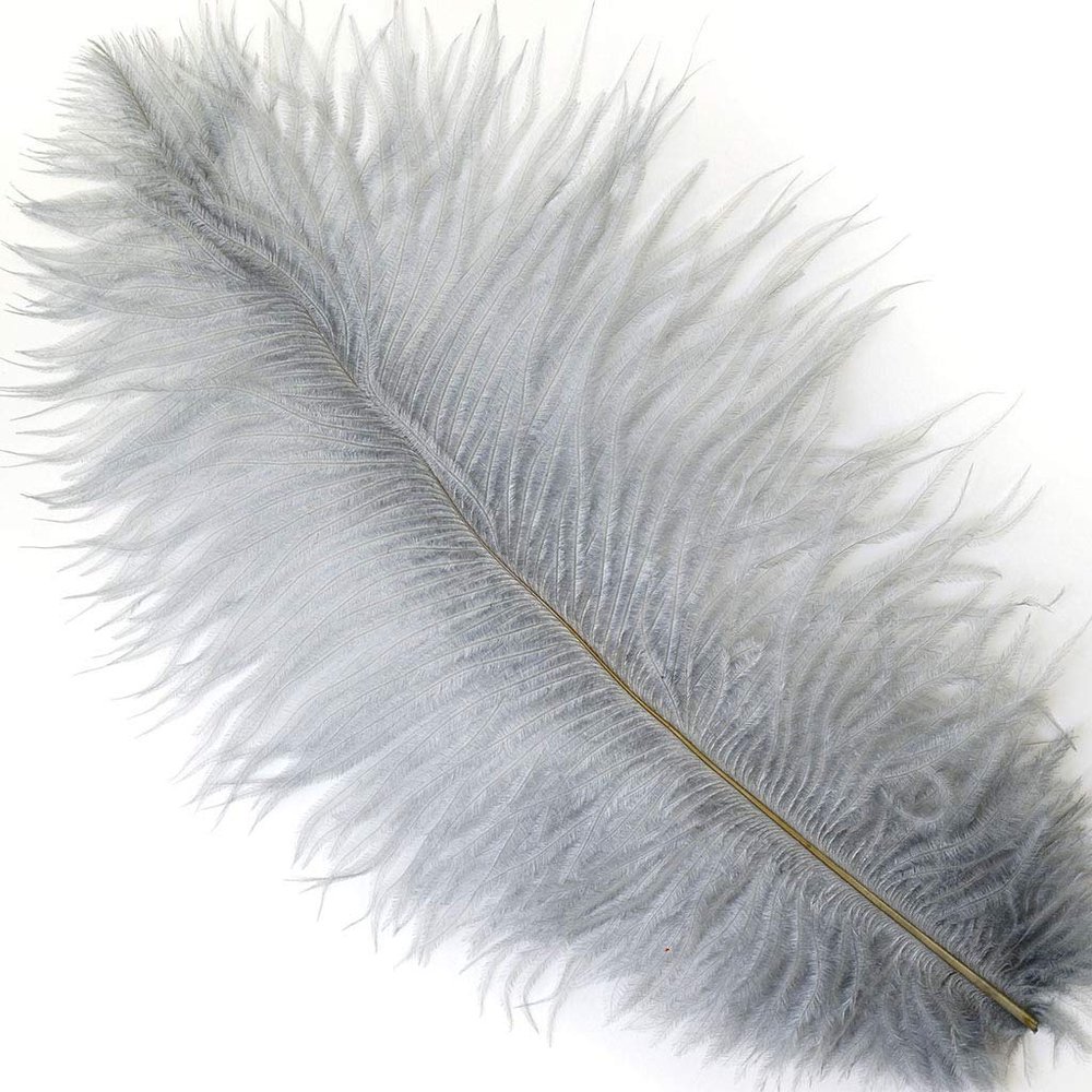 ZUCKER 1pc Ostrich Feather Plume - 9-12 inch Wedding Decoration, Home Decor or Costume Accessory - Silver