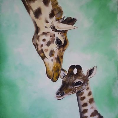 Buyartforless Canvas Mother and Baby Giraffe by Ed Capeau Art Painting Reproduction