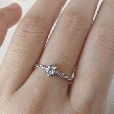 Wenbin Fashion Ring 925 Sterling Silver Crystal Topaz Aqua Blue Zircon Ring Small Fresh Engagement Wedding Band Ring Promise Rings Anniversary Wedding Bands Size 6-10 (Size 6)