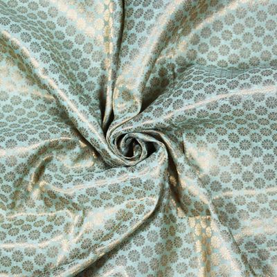 Mint Green Brocade Art Silk Fabric Wedding Lehenga Solid Pattern Fabric for Sewing Crafting Home Decor By The Yard