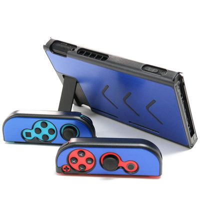 Hosoncovy Aluminium Protective Case Cover Protector Grip Protective Case with Desktop Stand Bracket for Nintendo Switch (Dark Blue)