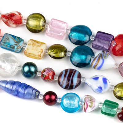 Cherry Blossom Beads Handmade Lampwork Glass Multi-Color Mixed Beads - Bulk 4 Assorted 8-Inch Strands