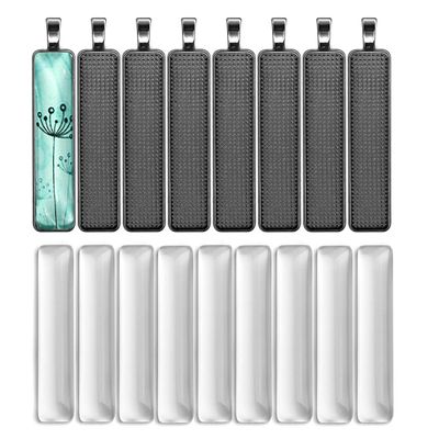 DROLE 60Pcs Pendants for Jewelry Making Kit-30Pcs Rectangle Cabochons Settings and 30Pcs Transparent Glass Dome Tiles Cabochons Small Pendant Tray for Jewelry Making Gun Black