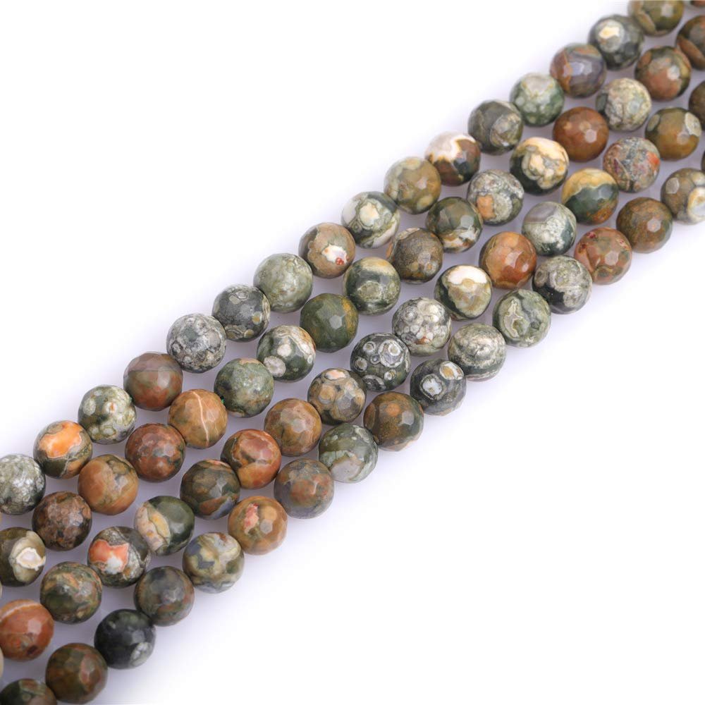 JOE FOREMAN 8mm Natural Stone Green Rhyolite Jasper Faceted Round Beads for Jewelry Making Strand 15 inch