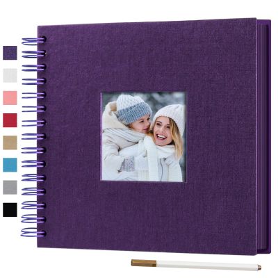 8 x 8 Inch Small DIY Scrapbook Photo Album with Window Design Cover 80 Pages Craft Paper Memory Book for Weeding Family Travel and Baby (Purple)