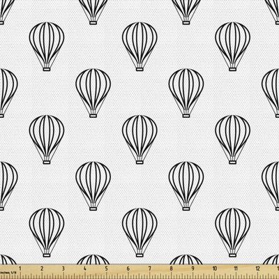 Ambesonne Hot Air Balloon Fabric by The Yard, Repetitive Monochrome Flying Vehicles Adventure Travel Time Print, Decorative Fabric for Upholstery and Home Accents, 2 Yards, Charcoal Grey White