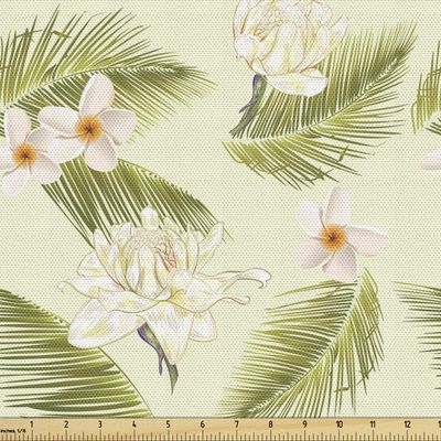 Ambesonne Leaves Fabric by The Yard, Repetitive Tropical Blossoms Frangipani Palm Leaf in Spring Colors, Decorative Fabric for Upholstery and Home Accents, 3 Yards, Pastel Green Multicolor