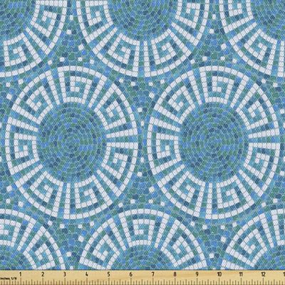 Ambesonne Aqua Fabric by The Yard, Greek Meander Mosaic Pattern Classical Geometrical Ornament Architecture, Decorative Fabric for Upholstery and Home Accents, 5 Yards, Blue Green White