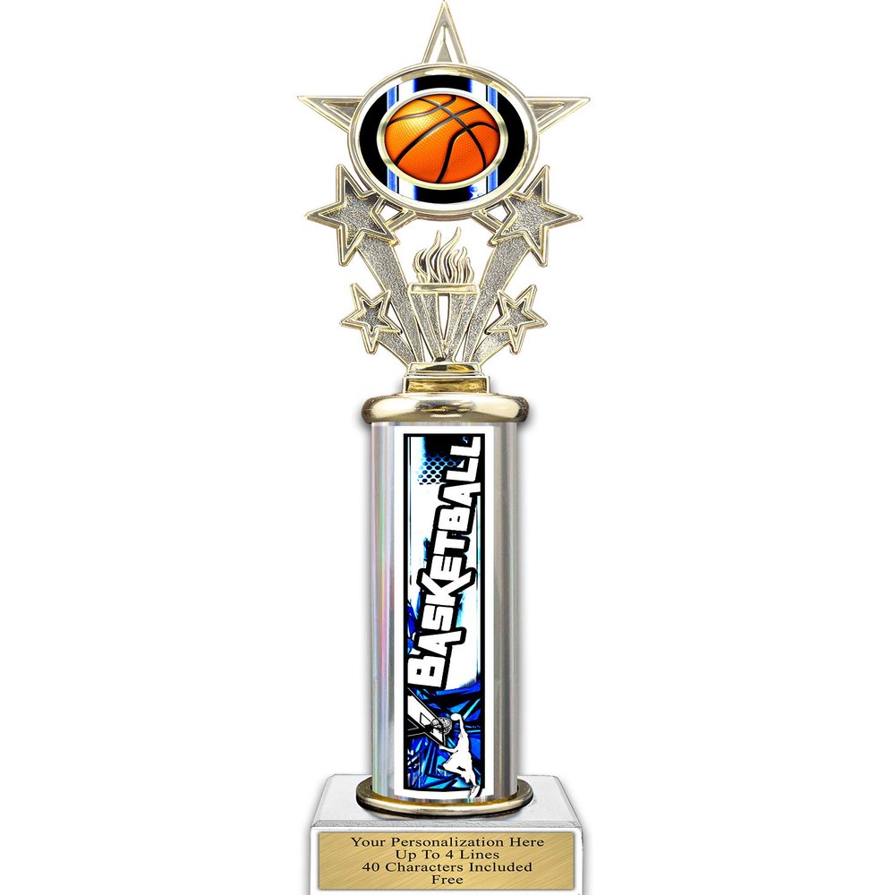 TrophyDeals 12" Action Matrix Basketball Silver Flute Column Trophy, Custom Basketball Trophies with Personalized Engraving - WWH101CS-BKAMB