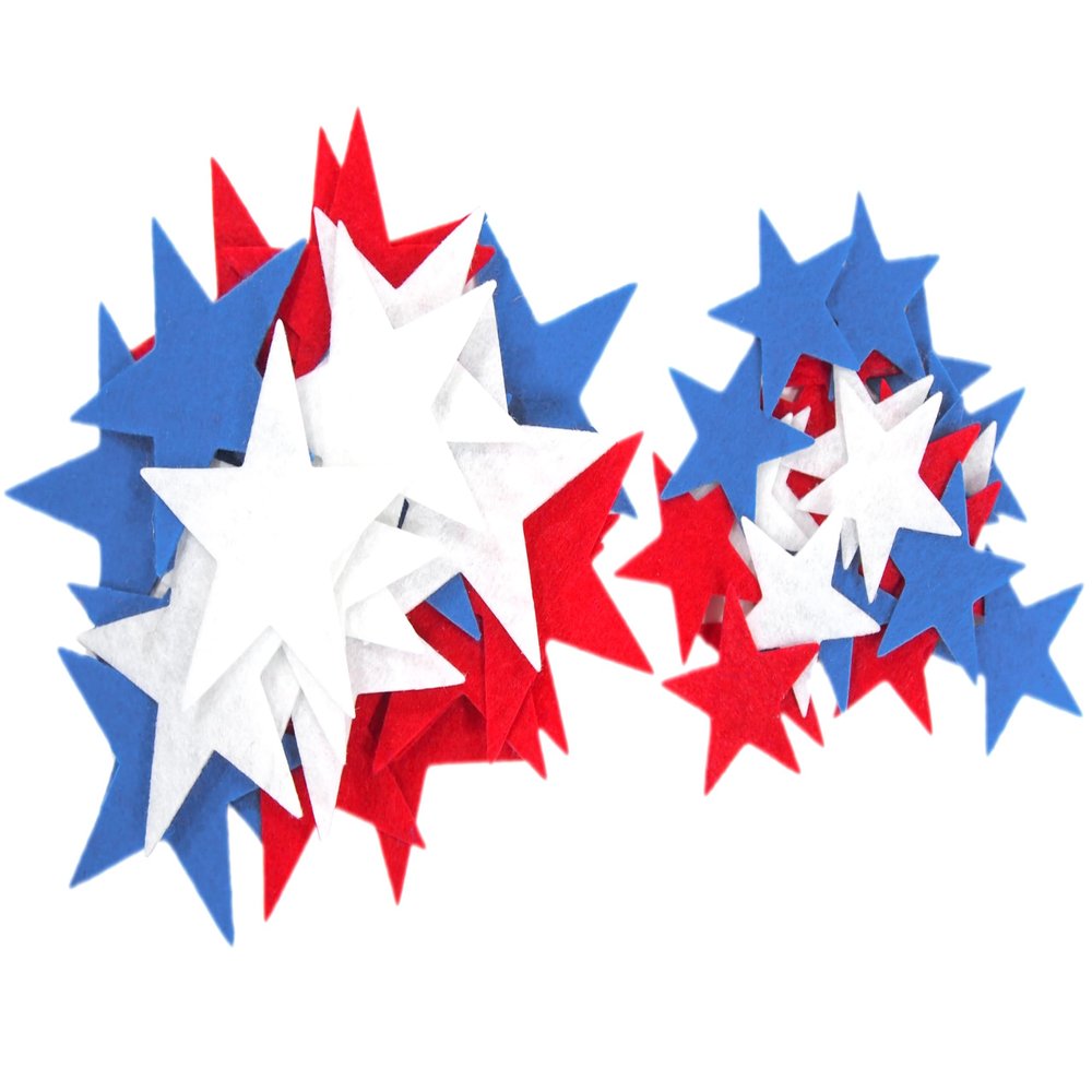 Playfully Ever After 1.5 and 3 inch Combo Size Felt Star Stickers 46pc (Red, White, & Blue)