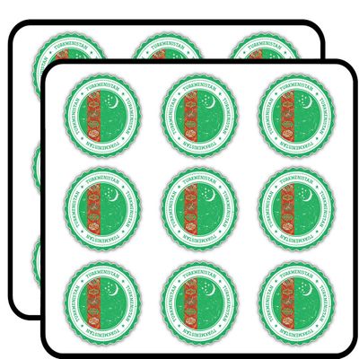 Turkmenistan Flag Grunge Rubber Stamp Art Decor Planner Calendar Scrapbooking Crafting Stickers 2" Each 18 Pack