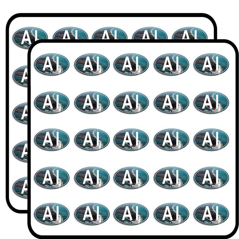 Oval AI Amelia Island (Nassau Florida sea) Sticker for Scrapbooking, Calendars, Arts, Kids DIY Crafts, Album, Bullet Journals 50 Pack