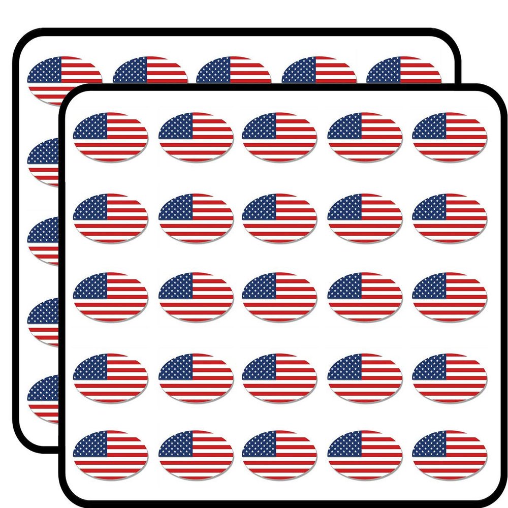 Oval American Flag Bright red White and Blue us USA Sticker for Scrapbooking, Calendars, Arts, Kids DIY Crafts, Album, Bullet Journals 50 Pack