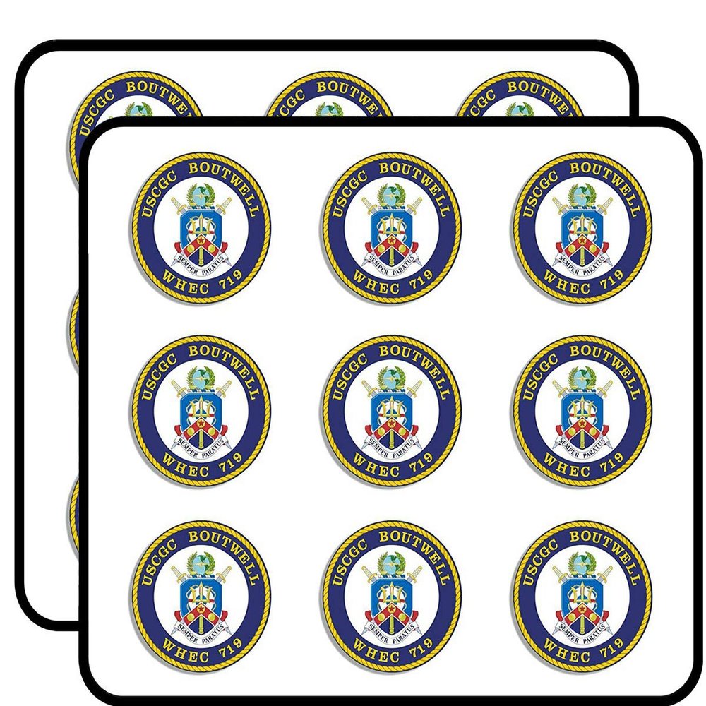 Round USCGC BOUTWELL WHEC 719 Seal (Logo Coast Guard Cutter) Sticker for Scrapbooking, Calendars, Arts, Album, Bullet Journals 2" 18 Pack