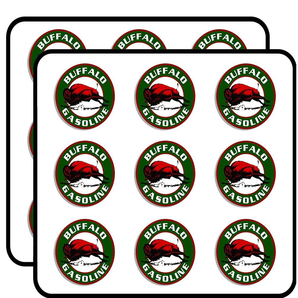 Round Buffalo Gasoline Logo (Rat Rod car Old Emblem) Sticker for Scrapbooking, Calendars, Arts, Album, Bullet Journals 2" 18 Pack