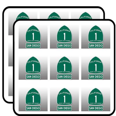 PCH 1 and SAN Diego (Highway ca rv Beach sd Sign Road Native) Sticker for Scrapbooking, Calendars, Arts, Album, Bullet Journals 2" 18 Pack