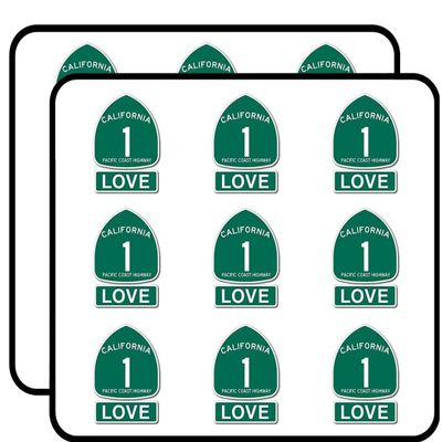 PCH 1 and Love Sign Shaped (Highway ca rv Beach Route Road) Sticker for Scrapbooking, Calendars, Arts, Album, Bullet Journals 2" 18 Pack