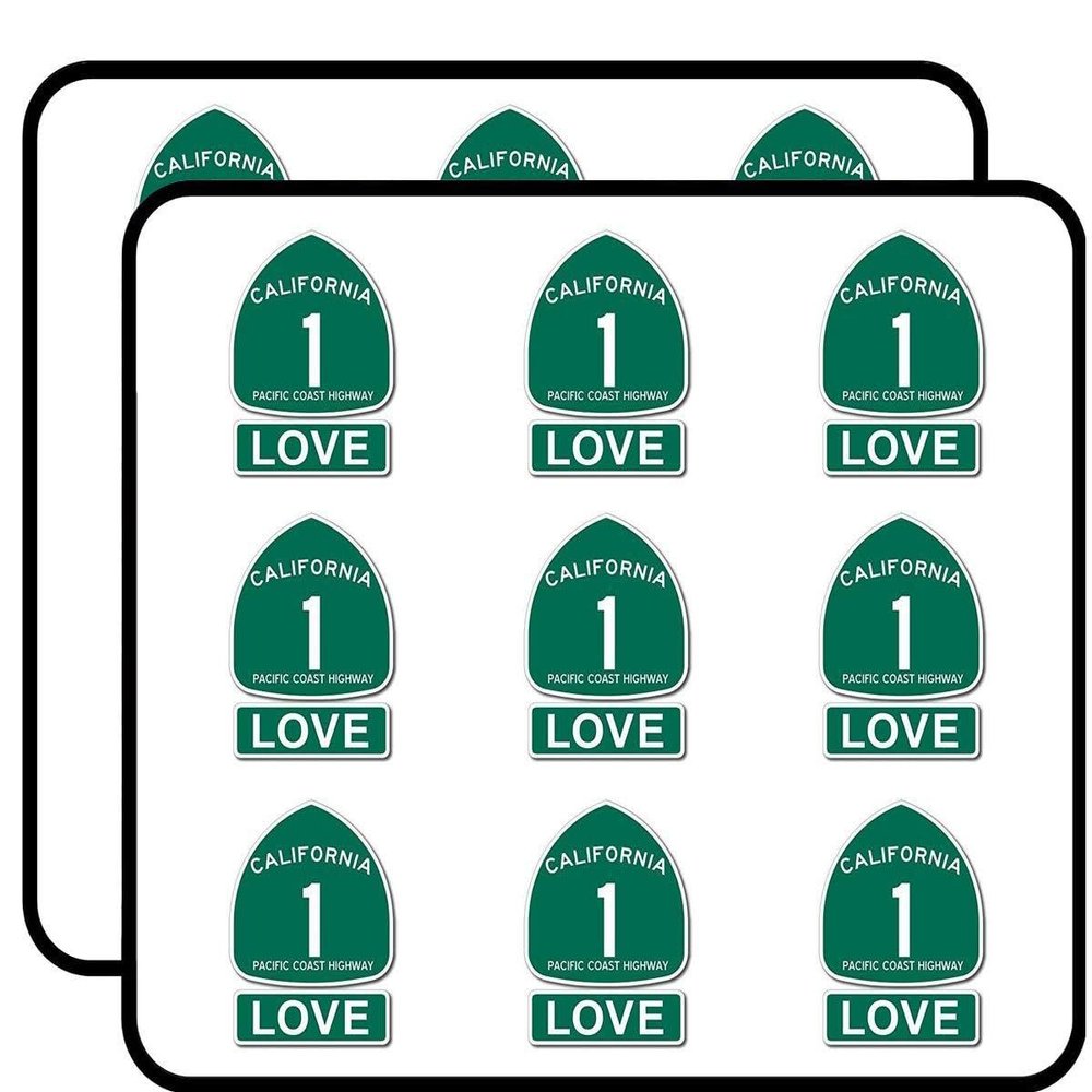 PCH 1 and Love Sign Shaped (Highway ca rv Beach Route Road) Sticker for Scrapbooking, Calendars, Arts, Album, Bullet Journals 2" 18 Pack