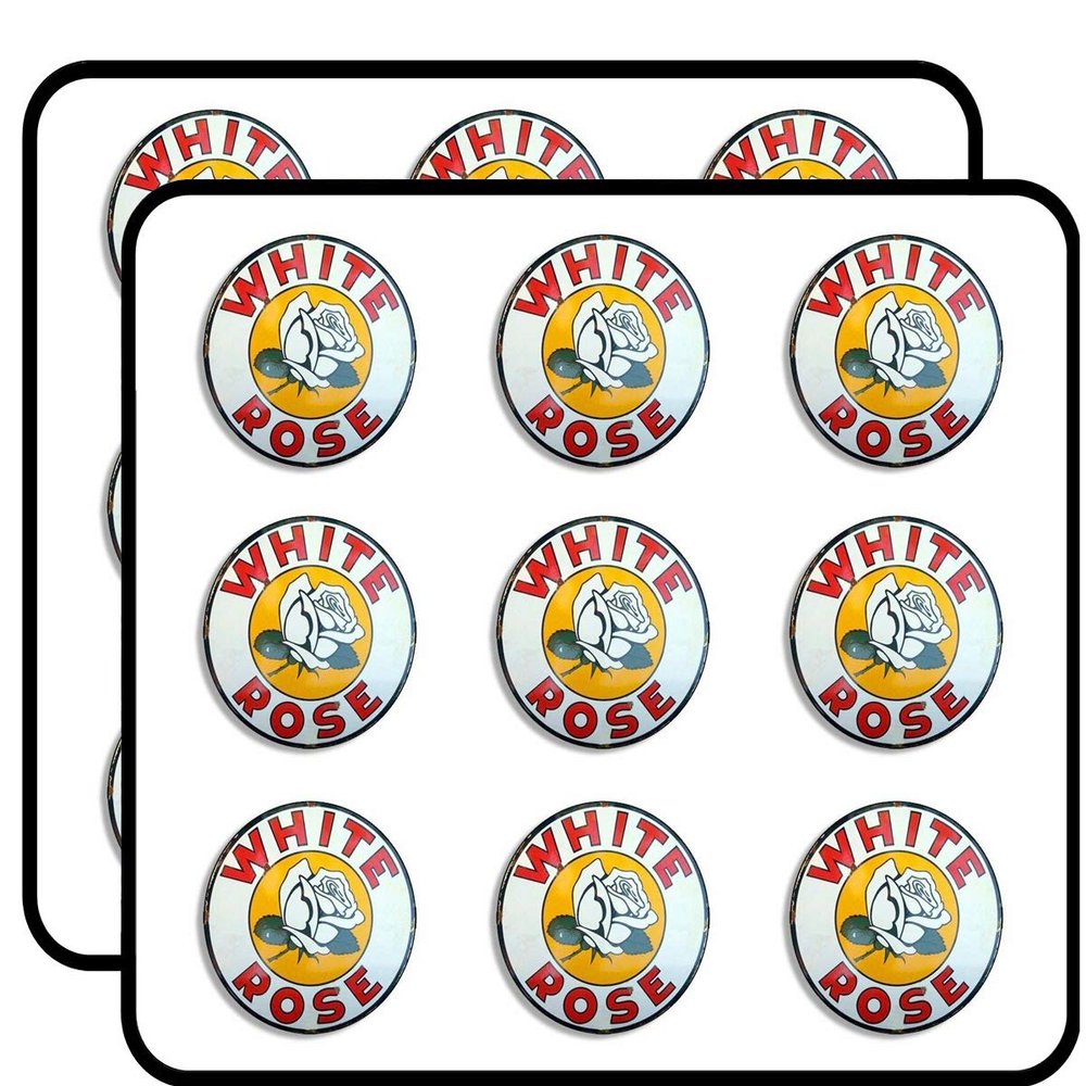 Round Vintage White Rose Gas (Gasoline Logo Old Rat Rod) Sticker for Scrapbooking, Calendars, Arts, Album, Bullet Journals 2" 18 Pack