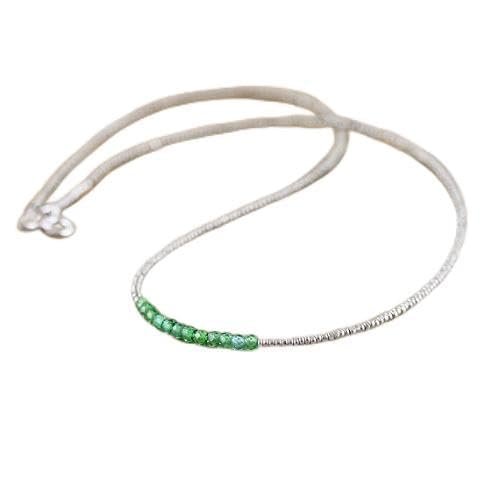 WORLD WIDE GEMS 925 sterling Silver Grounding 3-3.5mm stacking Green Green Zircon Necklace Round, Faceted 16" for mens, womens, gf, bf & Adult.