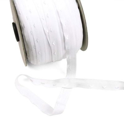 5 Yards of BABYHEART Fold-Over Elastic with Satin-stitch Hearts, White, Made in Italy