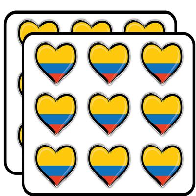 Colombia Flag Grunge Glossy Heart Art Decorative 2" Scrapbooking Sticker Waterproof Vinyl Stickers for Water Bottle, Laptop & Phone Case 18 Pack