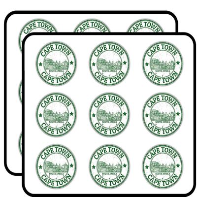 Cape Town South Africa Grunge Rubber Stamp Travel Art Decorative 2" Scrapbooking Sticker Waterproof Vinyl Stickers for Water Bottle, Laptop & Phone Case 18 Pack