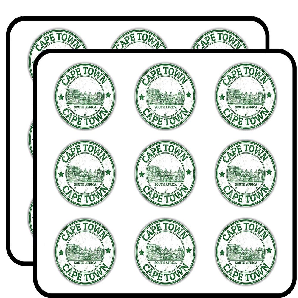 Cape Town South Africa Grunge Rubber Stamp Travel Art Decorative 2" Scrapbooking Sticker Waterproof Vinyl Stickers for Water Bottle, Laptop & Phone Case 18 Pack