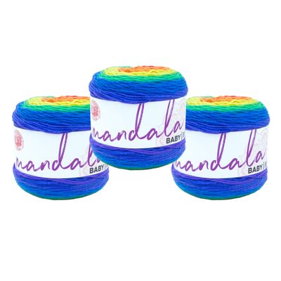 (3 Pack) Lion Brand Yarn Mandala Baby Yarn, Rainbow Falls