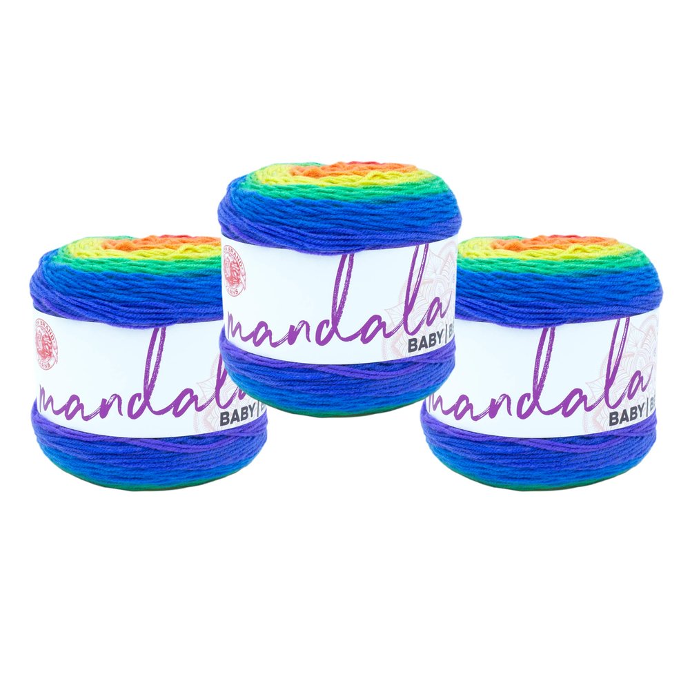 (3 Pack) Lion Brand Yarn Mandala Baby Yarn, Rainbow Falls