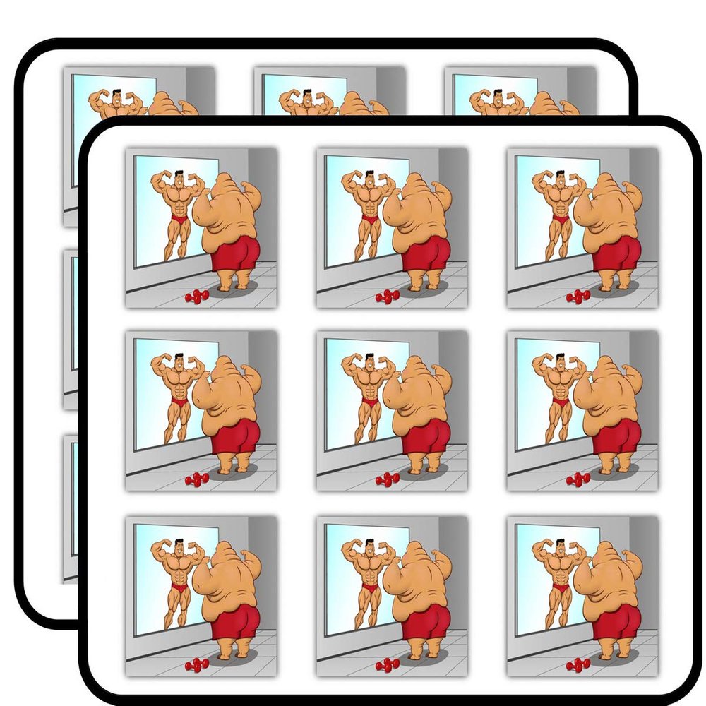 Fat Man Reflection Funny Gym Bodybuilding 2" 18 Pack Sticker for Scrapbooking Waterproof Vinyl Stickers for Water Bottle, Laptop & Phone Case