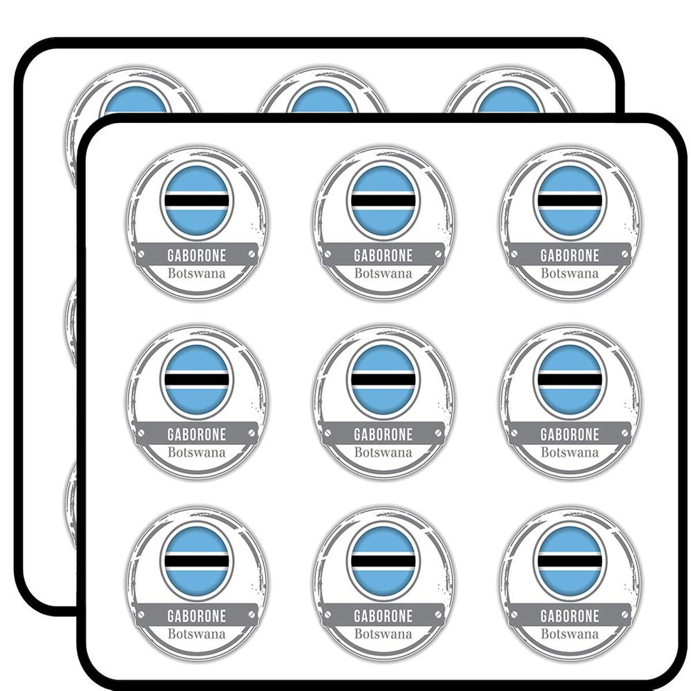 Gaborone Botswana Flag Stamp Art Decorative 2" Scrapbooking Sticker Waterproof Vinyl Stickers for Water Bottle, Laptop & Phone Case 18 Pack