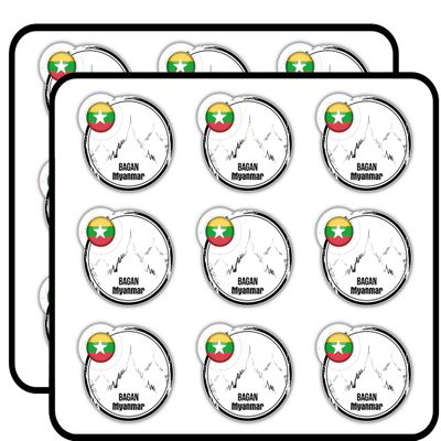 Bagan Myanmar Flag Grunge Label 2" 18 Pack Sticker for Scrapbooking Waterproof Vinyl Stickers for Water Bottle, Laptop & Phone Case