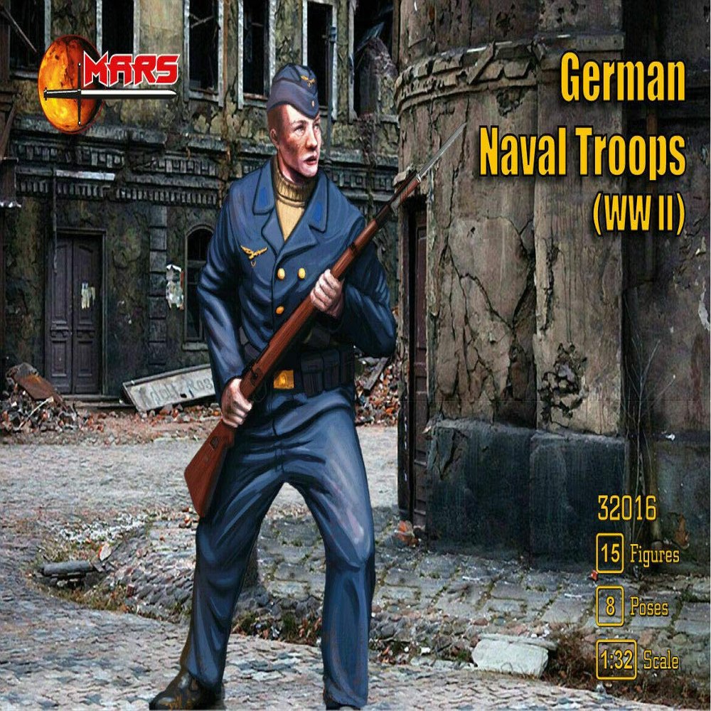 Mars Figures 1/32 German Naval Troops (WWII) Model Kit (15 Figures / 8 Poses) - Adult, Unpainted, Unassembled, New in Box