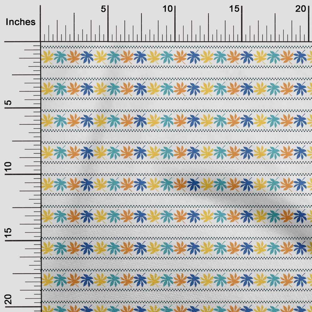 oneOone Cotton Flex Teal Blue Fabric Leaves & Geometric Block Sewing Material Print Fabric by The Yard 40 Inch Wide