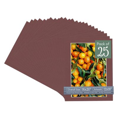 CountryArtHouse Maroon Acid Free 16x20 Picture Frame Mats with White Core Bevel Cut for 12x18 Pictures - Fits 16x20 Frame - Pack of 25 Mats