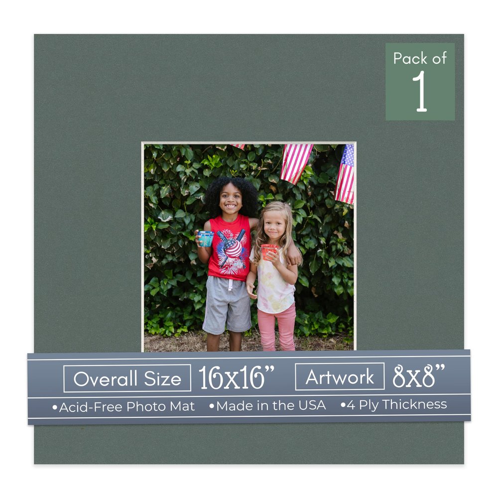 CountryArtHouse Charcoal Acid Free 16x16 Picture Frame Mats with White Core Bevel Cut for 8x8 Pictures - Fits 16x16 Frame - One Mat