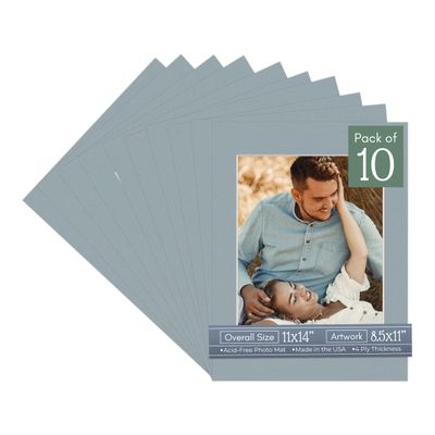 CountryArtHouse Metallic Silver Acid Free 11x14 Picture Frame Mats with White Core Bevel Cut for 8.5x11 Pictures - Fits 11x14 Frame - Pack of 10 Mats