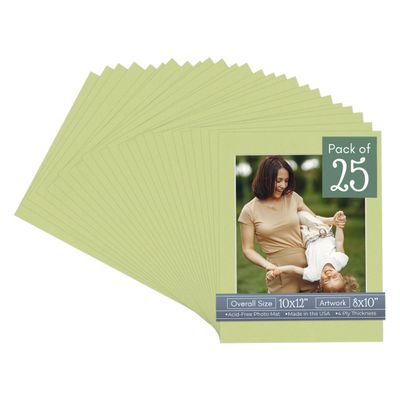 CountryArtHouse Pistachio Acid Free 10x12 Picture Frame Mats with White Core Bevel Cut for 8x10 Pictures - Fits 10x12 Frame - Pack of 25 Mats