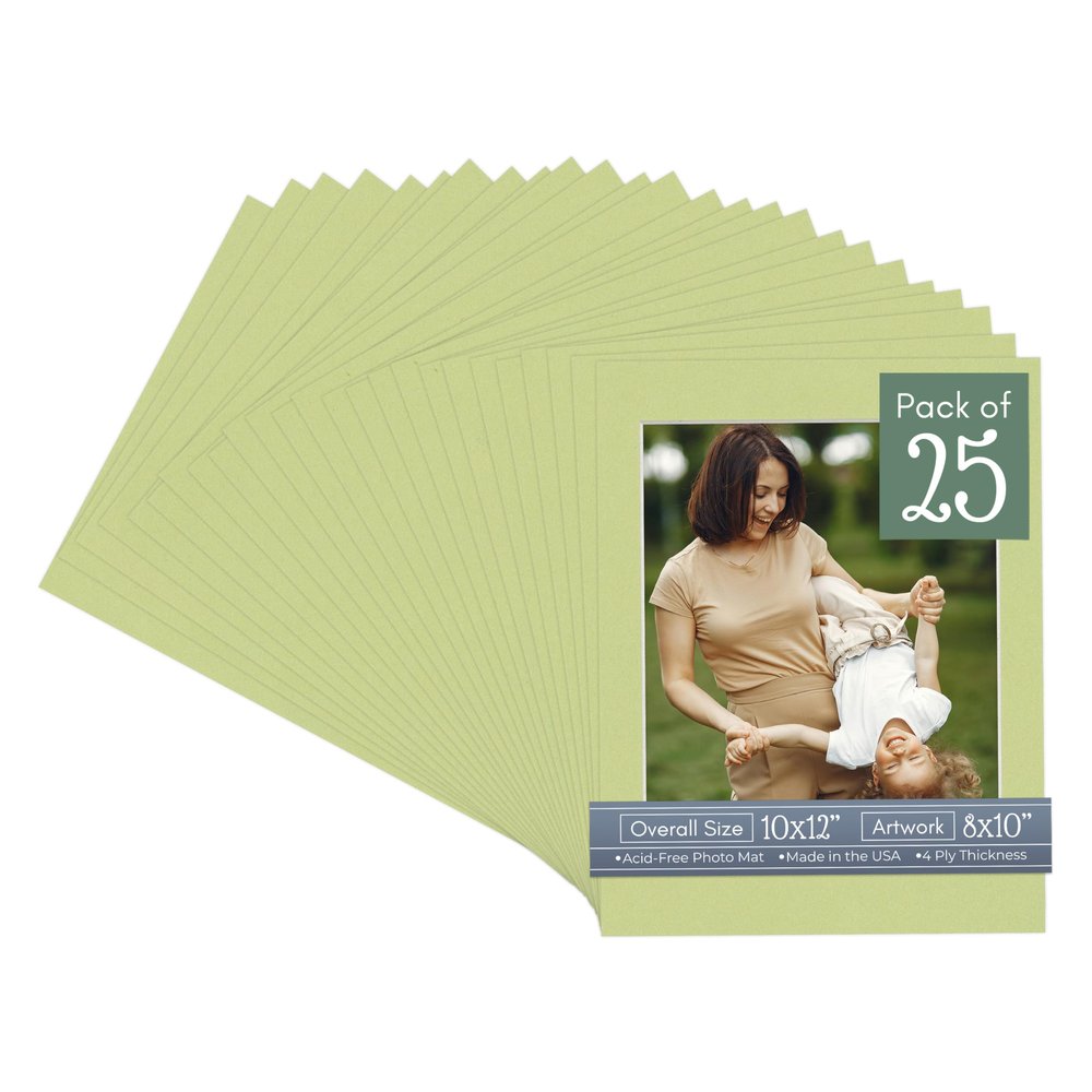 CountryArtHouse Pistachio Acid Free 10x12 Picture Frame Mats with White Core Bevel Cut for 8x10 Pictures - Fits 10x12 Frame - Pack of 25 Mats