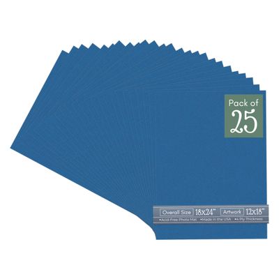 CountryArtHouse Royal Blue Acid Free 18x24 Picture Frame Mats with White Core Bevel Cut for 12x18 Pictures - Fits 18x24 Frame - Pack of 25 Mats